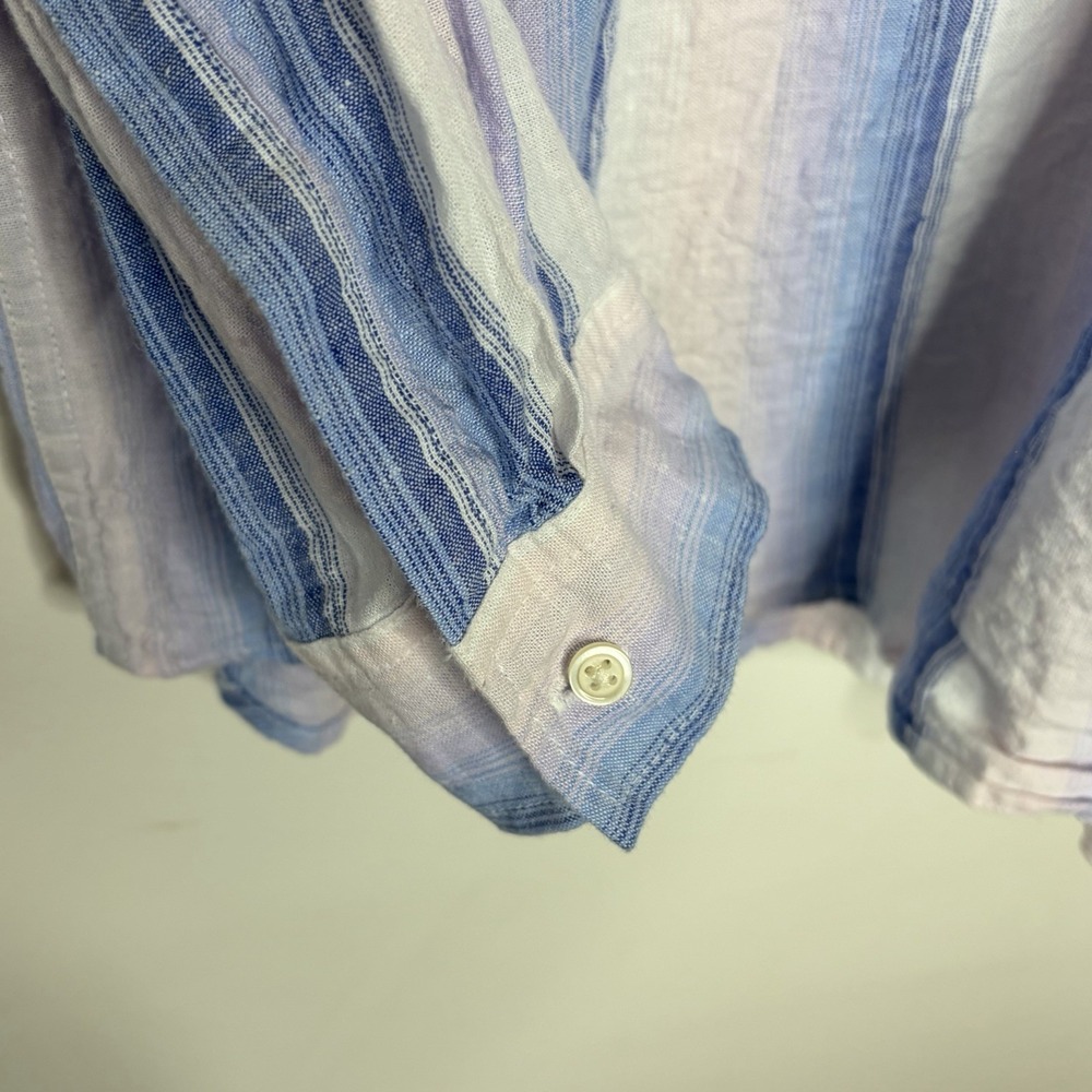 Gap Linen Cotton Shirt Blue Pink Striped Womens XL Nautical Preppy Fisherman - Picture 4 of 6